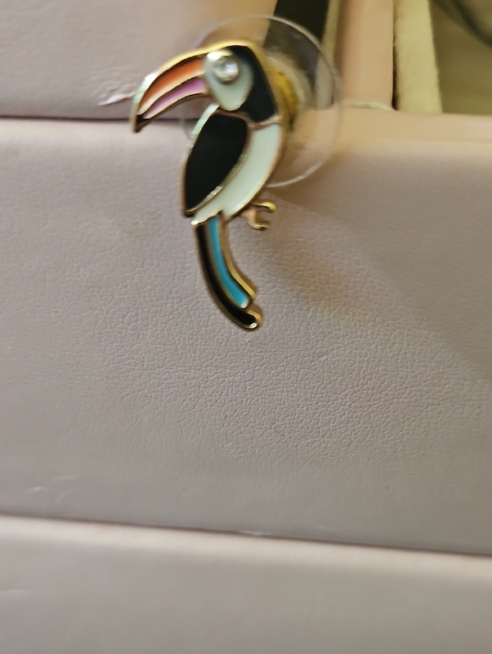 Toucan Enamel Earrings- Multicolor Gold Trim. Vintage